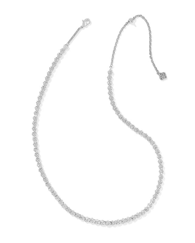 Emery Silver Tennis Necklace in White Crystal