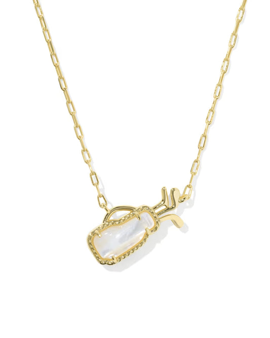 Golf Gold Short Pendant Necklace in Ivory Mother-of-Pearl