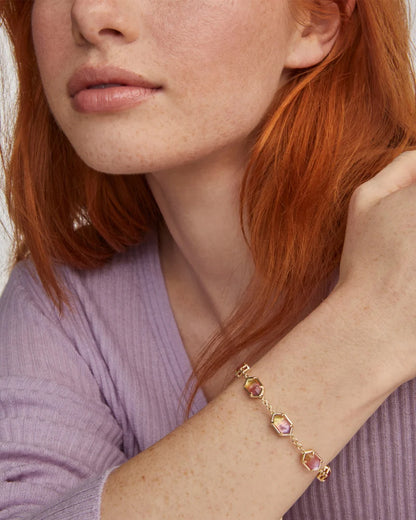 Hallie Gold Delicate Chain Bracelet in Sunrise Watercolor Illusion