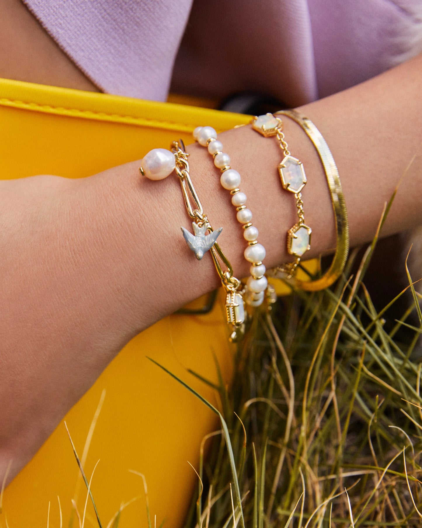 Hallie Gold Delicate Chain Bracelet in White Opalescent Illusion