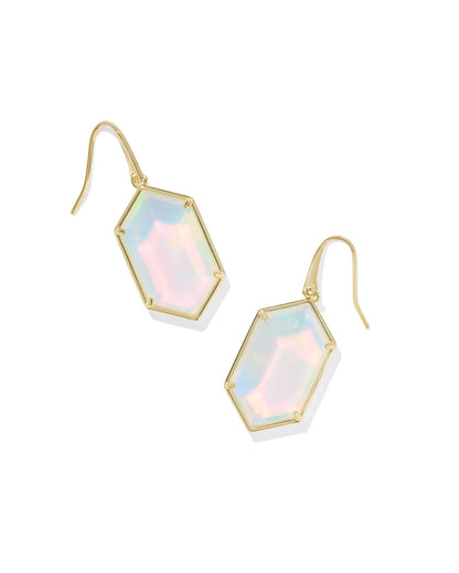 Hallie Gold Drop Earrings in White Opalescent Illusion