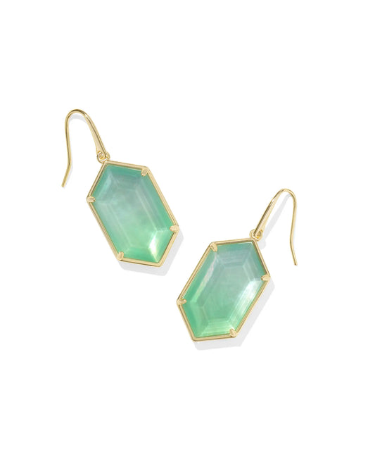 Hallie Gold Drop Earrings in Mint Green Watercolor Illusion