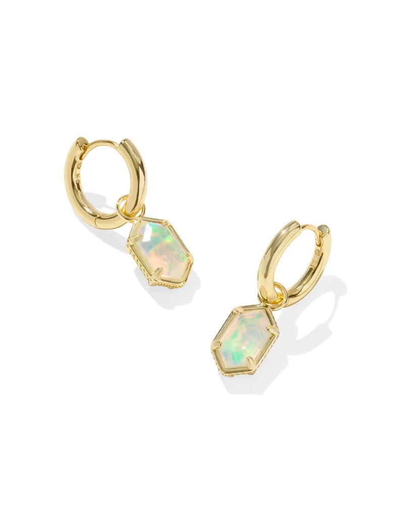 Hallie Gold Huggie Earrings in White Opalescent Illusion