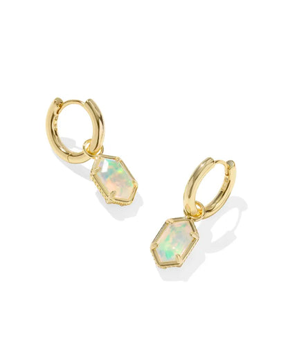 Hallie Gold Huggie Earrings in White Opalescent Illusion