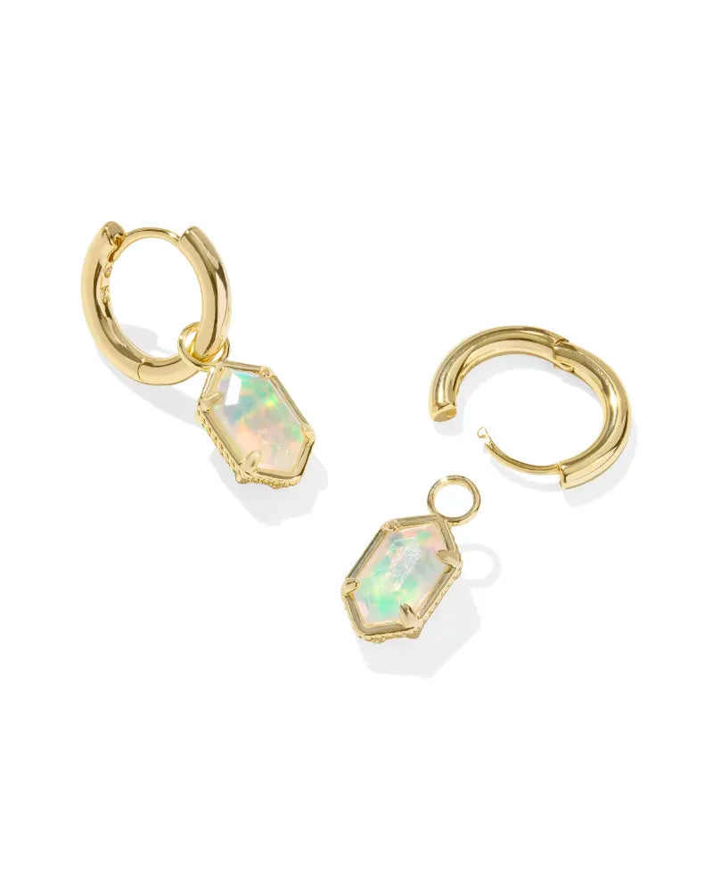 Hallie Gold Huggie Earrings in White Opalescent Illusion