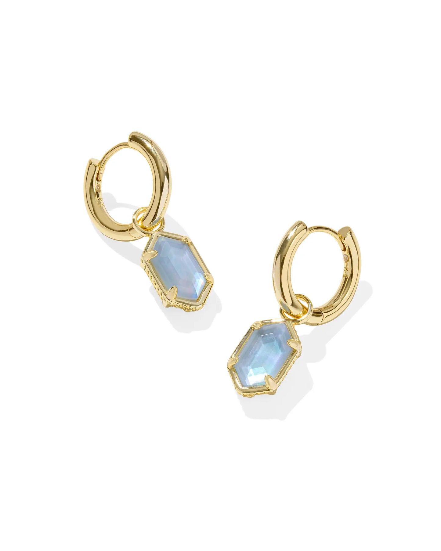 Hallie Gold Huggie Earrings in Sky Blue Mother-of-Pearl