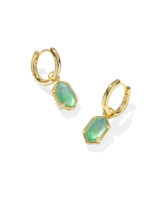 Hallie Gold Huggie Earrings in Mint Green Watercolor Illusion