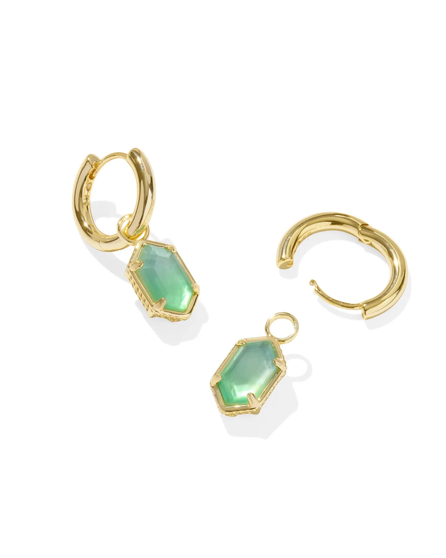 Hallie Gold Huggie Earrings in Mint Green Watercolor Illusion