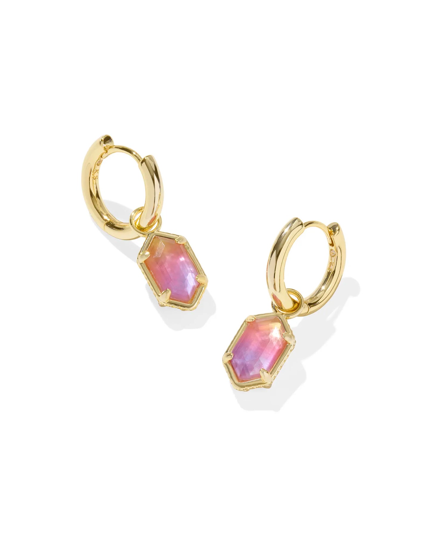 Hallie Gold Huggie Earrings in Sunrise Watercolor Illusion