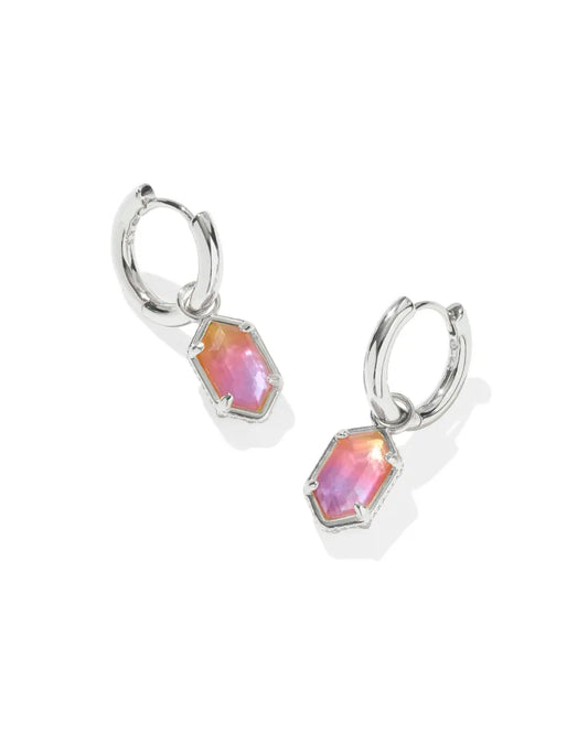 Hallie Silver Huggie Earrings in Sunrise Watercolor Illusion