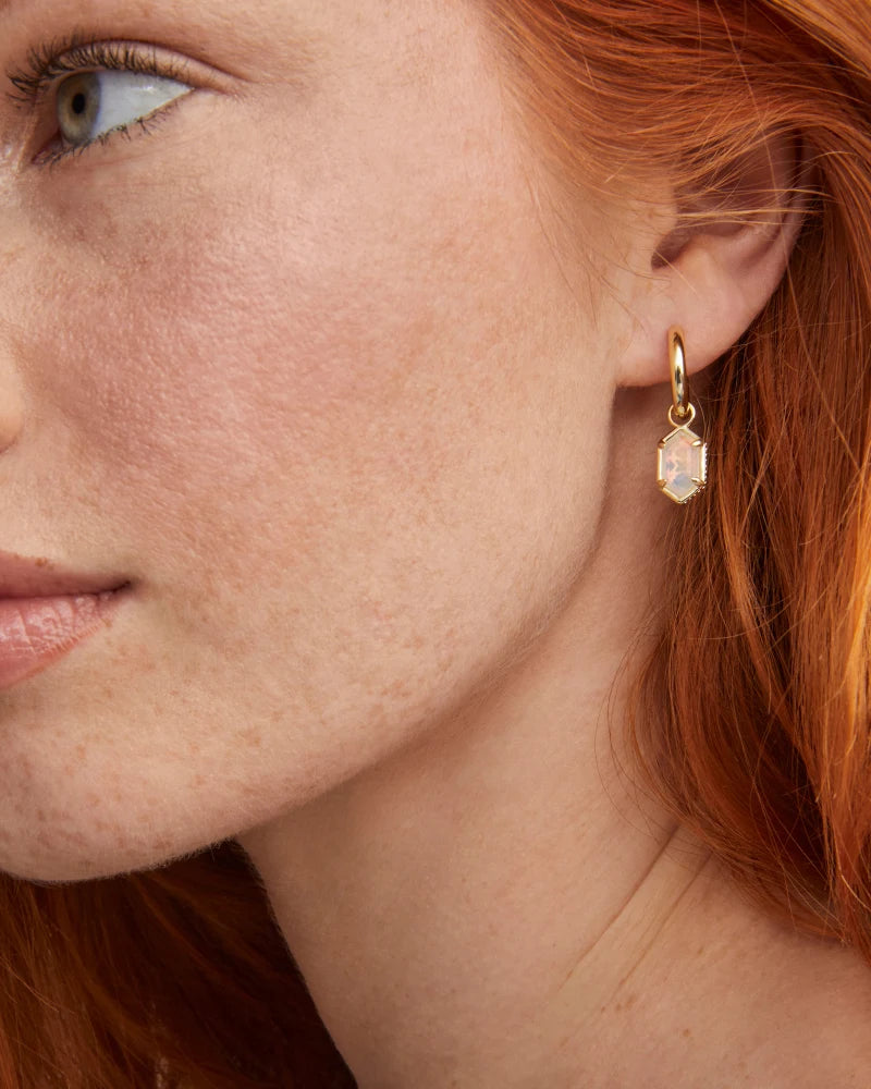 Hallie Gold Huggie Earrings in White Opalescent Illusion