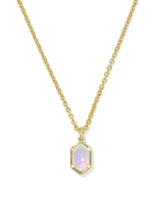 Hallie Gold Short Pendant Necklace in White Opalescent Illusion