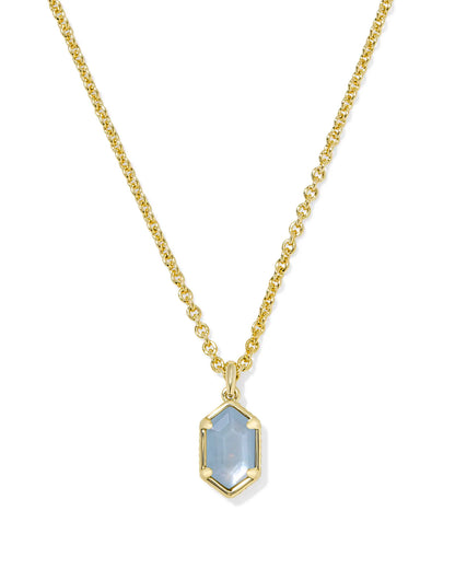 Hallie Gold Short Pendant Necklace in Sky Blue Mother-of-Pearl