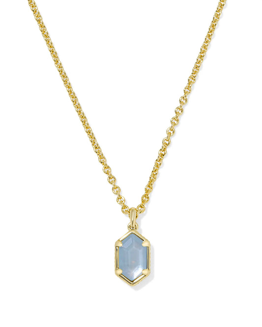 Hallie Gold Short Pendant Necklace in Sky Blue Mother-of-Pearl