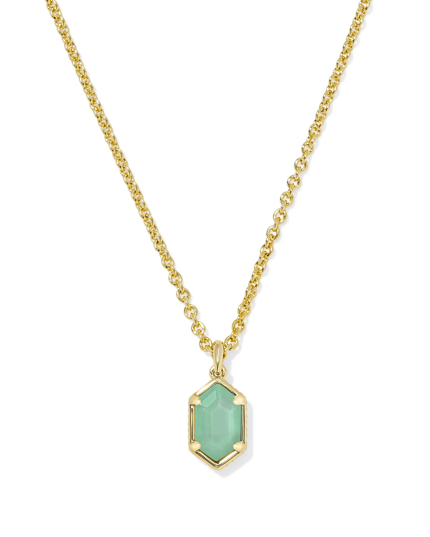 Hallie Gold Short Pendant Necklace in Mint Green Watercolor Illusion