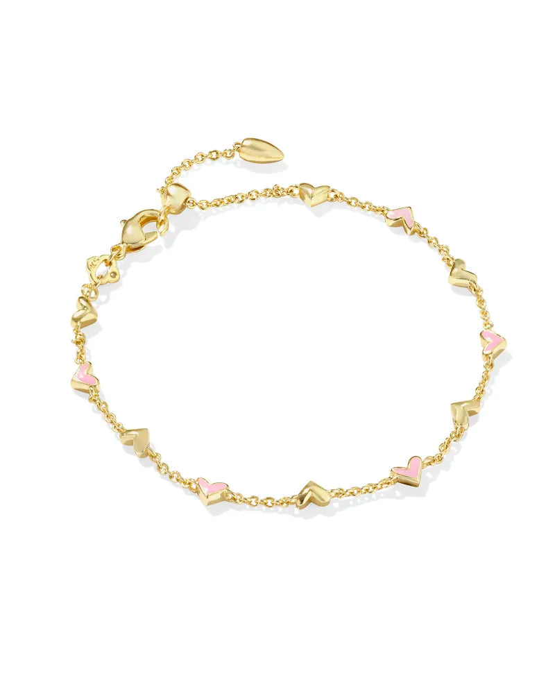 Haven Gold Delicate Chain Bracelet in Pink Enamel