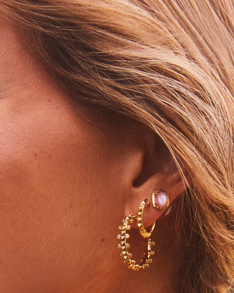 Jada Gold Small Hoop Earrings in White Crystal