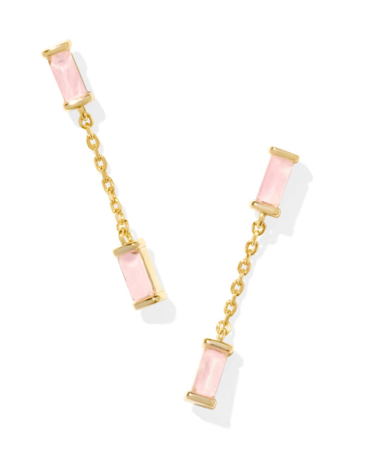 Juliette Gold Drop Earrings in Rose Quartz