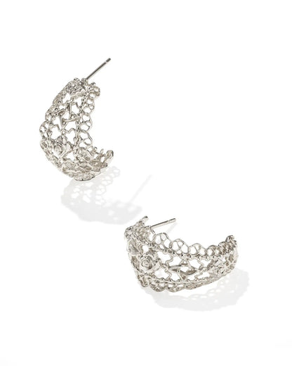 Krista Lace Silver Huggie Earrings