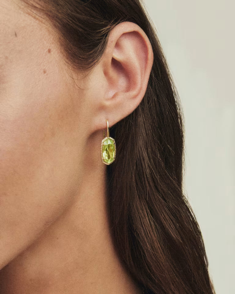 Lee Luxe Gold Drop Earrings in Light Green Crystal