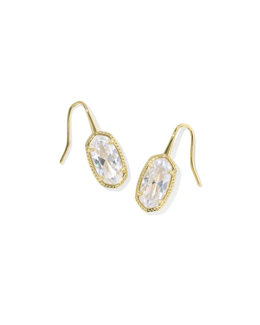Lee Luxe Gold Drop Earrings in White Crystal