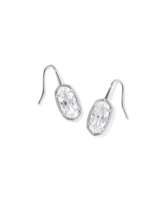 Lee Luxe Silver Drop Earrings in White Crystal