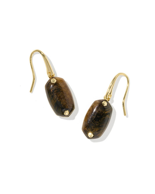 Lee Riveted Gold Earring in Dark Brown Hawks Eye