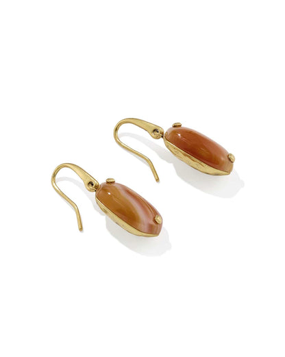 Lee Riveted Gold Earring in Variegated Orange Banded Agate