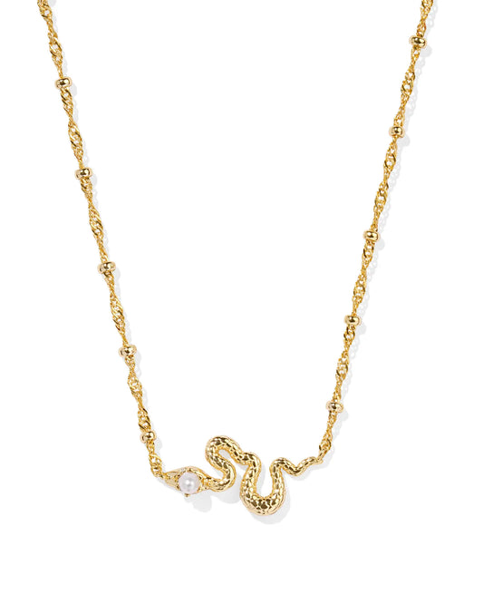 Lyle Gold Snake Short Pendant Necklace in White Pearl