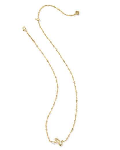 Lyle Gold Snake Short Pendant Necklace in White Pearl