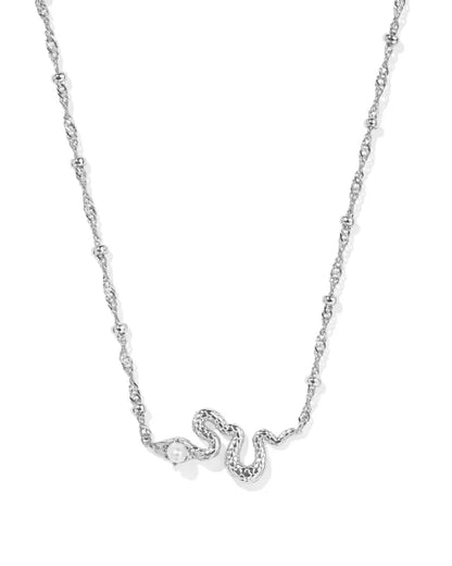 Lyle Silver Snake Short Pendant Necklace in White Pearl