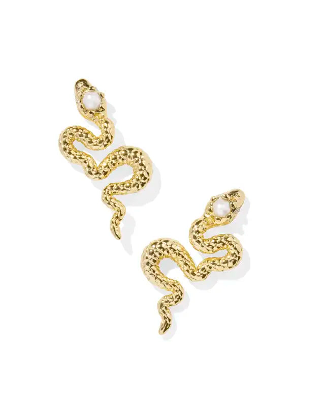 Lyle Gold Snake Stud Earrings in White Pearl