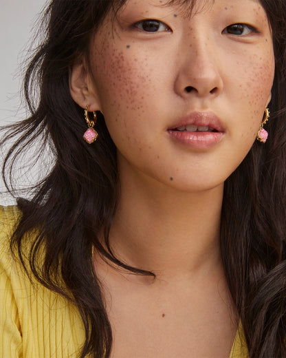 Mallory Rose Gold Huggie Earrings in Blush Ivory Mother-of-Pearl