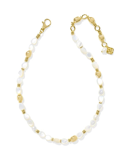 Melody Gold Beaded Strand Necklace in Ivory Mother-of-Pearl