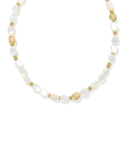 Melody Gold Beaded Strand Necklace in Ivory Mother-of-Pearl