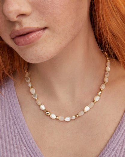 Melody Gold Beaded Strand Necklace in Ivory Mother-of-Pearl