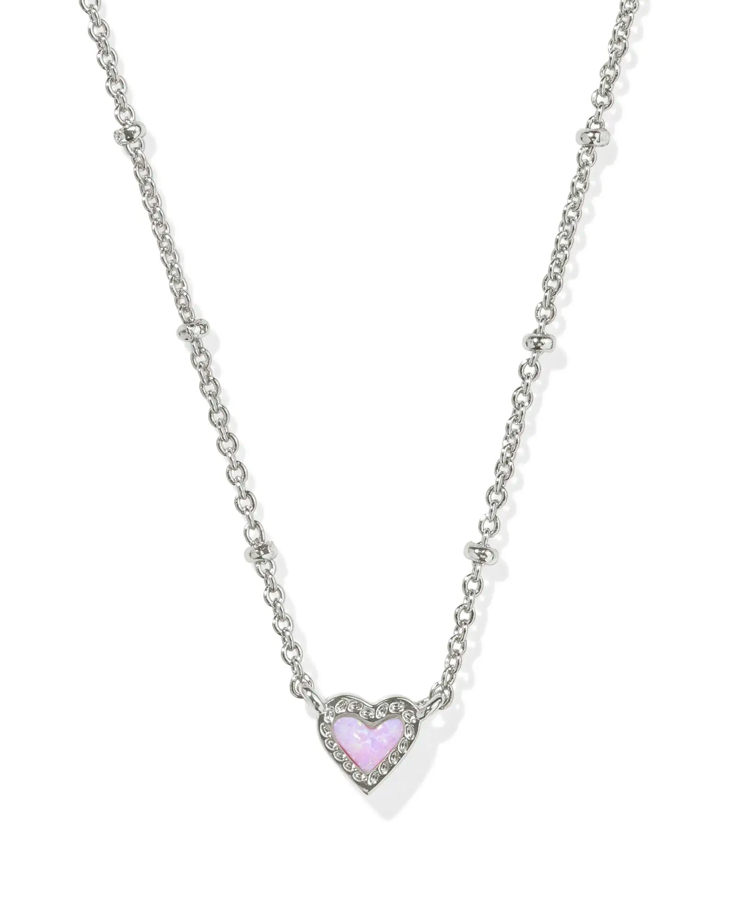 Mini Ari Heart Silver Satellite Short Pendant Necklace Bubblegum Pink Kyocera Opal