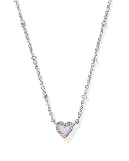 Mini Ari Heart Silver Satellite Short Pendant Necklace Bubblegum Pink Kyocera Opal