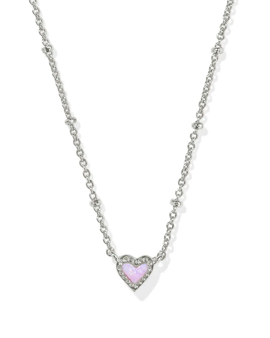 Mini Ari Heart Silver Satellite Short Pendant Necklace Bubblegum Pink Kyocera Opal