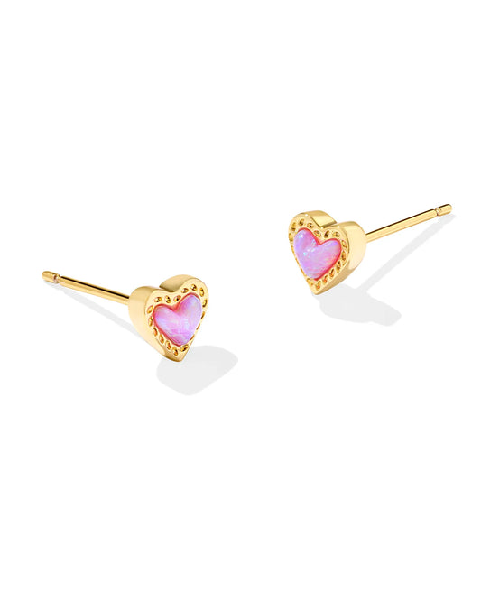 Framed Ari Heart Gold Stud Earrings in Iridescent Abalone