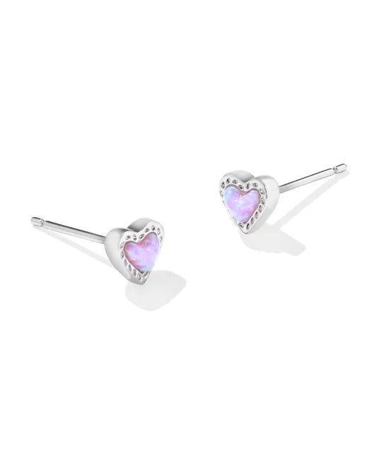 Mini Ari Heart Silver Stud Earrings in Bubblegum Pink Kyocera Opal