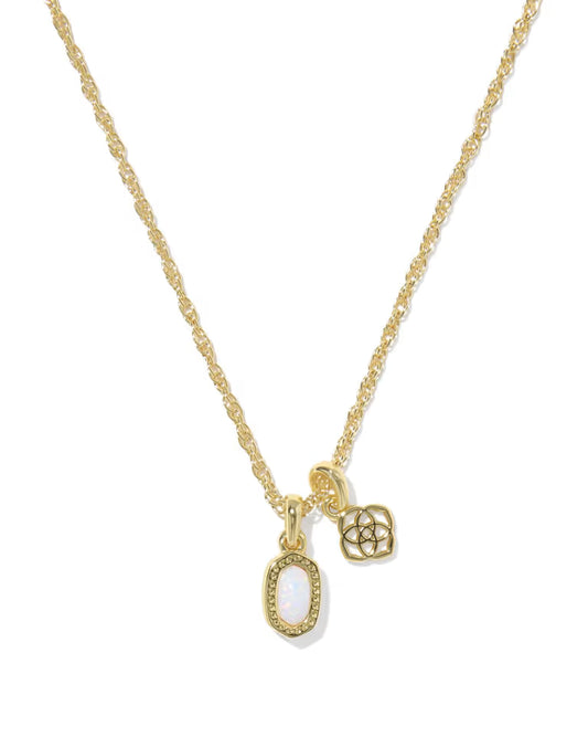 Mini Elisa Dira Gold Necklace in  Bright White Lab Grown Opal