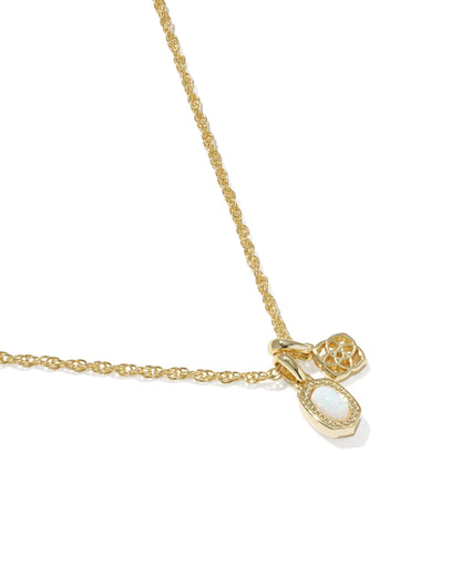Mini Elisa Dira Gold Necklace in  Bright White Lab Grown Opal