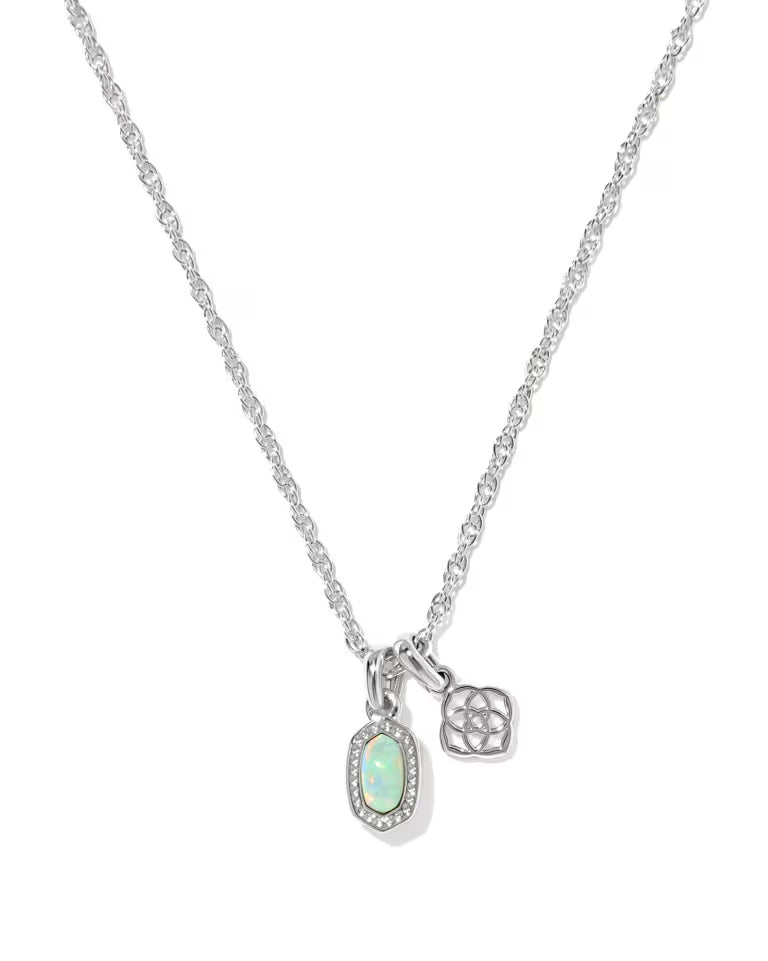 Mini Elisa Dira Silver Necklace in Green Lab Grown Opal