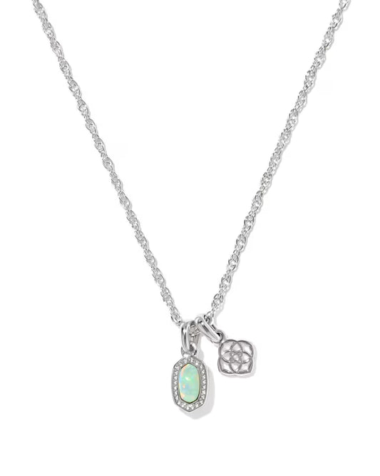 Mini Elisa Dira Silver Necklace in Green Lab Grown Opal