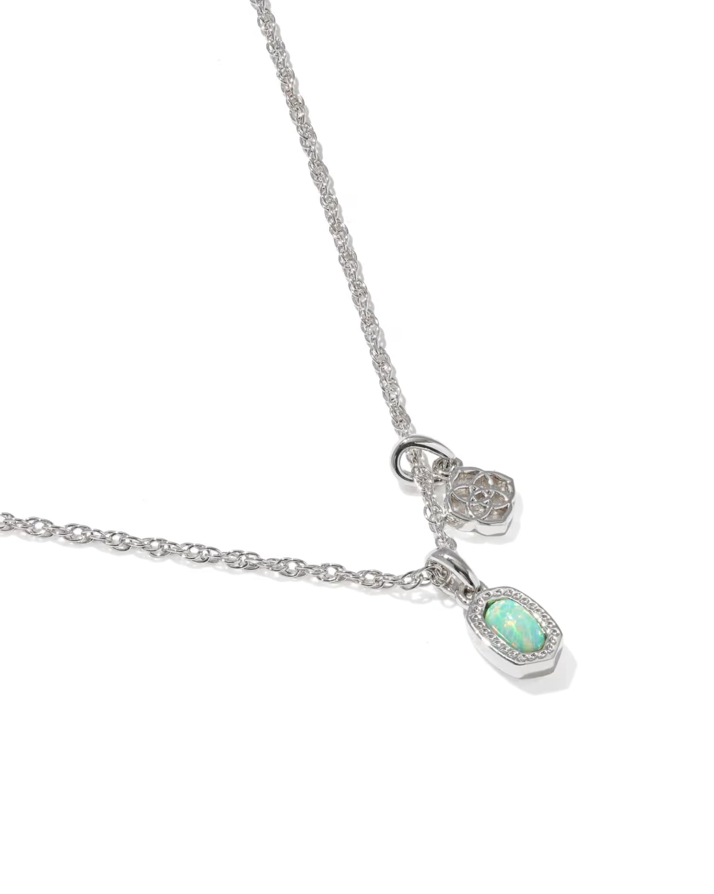 Mini Elisa Dira Silver Necklace in Green Lab Grown Opal