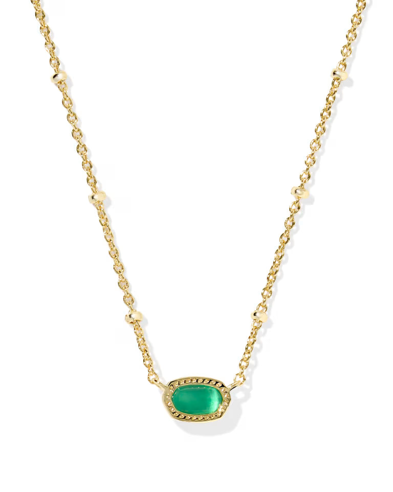 Mini Elisa Gold Satellite Short Pendant Necklace in Emerald Cat's Eye Glass