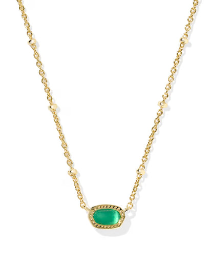 Mini Elisa Gold Satellite Short Pendant Necklace in Emerald Cat's Eye Glass