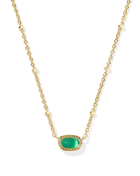 Mini Elisa Gold Satellite Short Pendant Necklace in Emerald Cat's Eye Glass