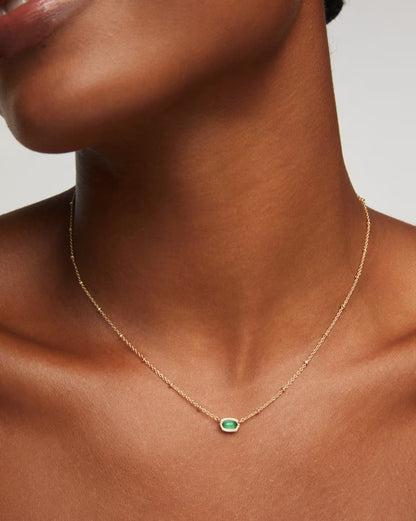 Mini Elisa Gold Satellite Short Pendant Necklace in Emerald Cat's Eye Glass